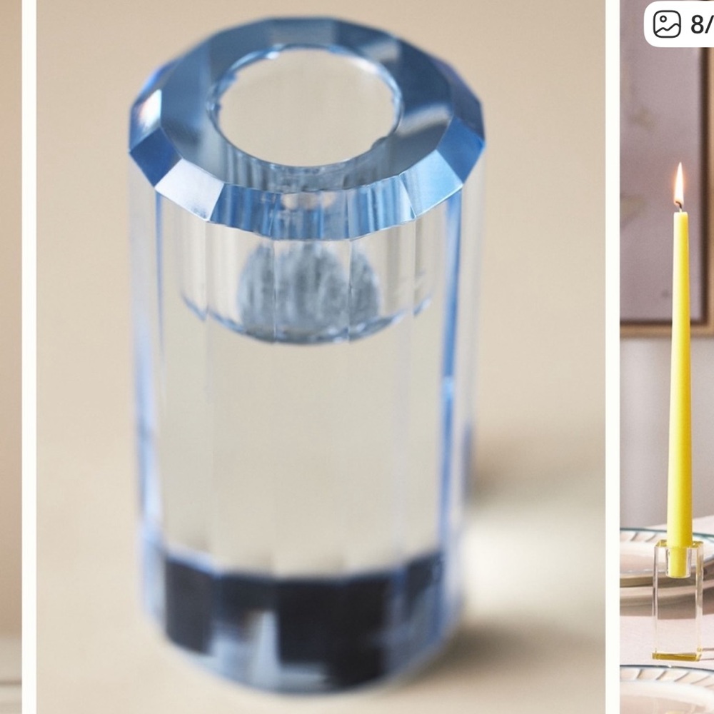 NWT Anthropologie Blue Cut Glass Candle Holder